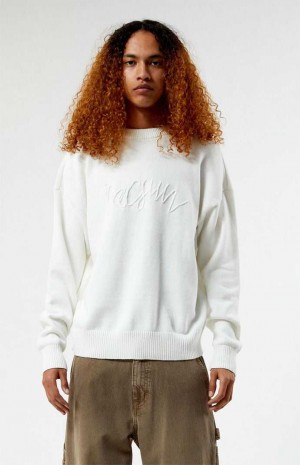 Chandails PacSun Script Applique Crew Neck Homme Blanche | 126943MFW