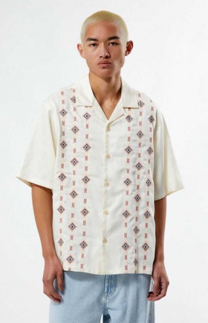 Chemises PacSun Archie Embroidered Oversized Camp Homme Blanche | 749162QLI