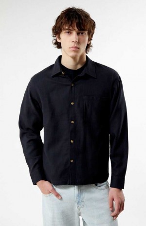 Chemises PacSun Black Cropped Classiche Long Sleeve Homme Noir | 803974MEV