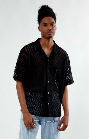 Chemises PacSun Black Dentelle Oversized Camp Homme Noir | 652983TDX