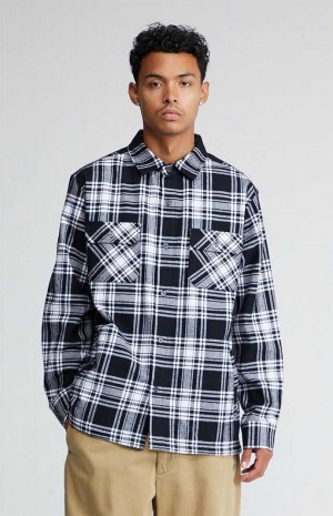 Chemises PacSun Black & White Plaid Heavyweight Flannel Homme Noir Blanche | 689247PVF