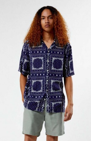 Chemises PacSun Blue Paisley Camp Homme Bleu | 384529YLM