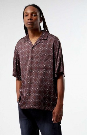 Chemises PacSun Brown Satin Oversized Camp Homme Marron | 891476LBG