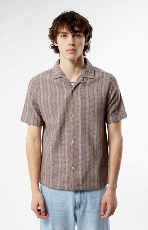 Chemises PacSun Brown Woven Rayé Camp Homme Marron | 051436AWG