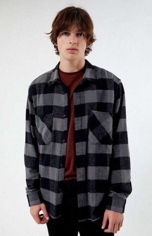 Chemises PacSun Buffalo Plaid Classiche Button Down Homme Noir | 013682ZQO