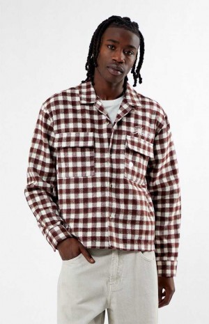 Chemises PacSun Cropped Embroidered Flannel Homme Bordeaux | 708591FPS