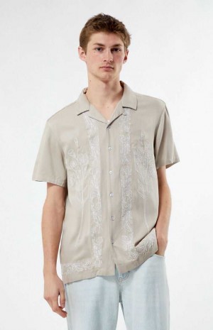 Chemises PacSun Gray Stitch Pattern Woven Camp Homme Grise | 078541UBI