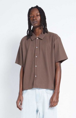 Chemises PacSun Nervuré Woven Button Down Homme Marron | 528091JYG