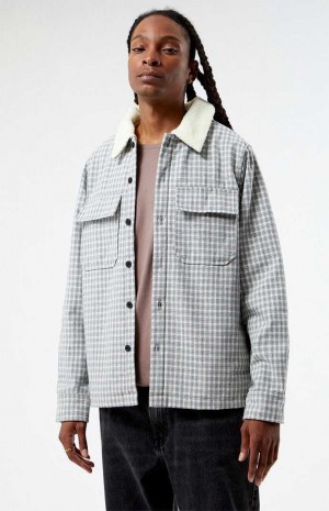 Chemises PacSun Plaid Sherpa Shacket Homme Grise | 683451GBE