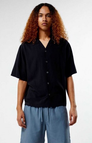 Chemises PacSun Recycled Solid Black Oversized Camp Homme Noir | 807523KYA