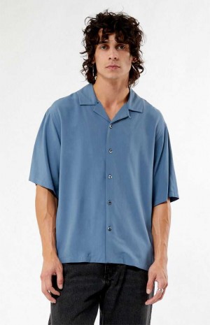 Chemises PacSun Solid Mirage Oversized Camp Homme Bleu | 392186TUV