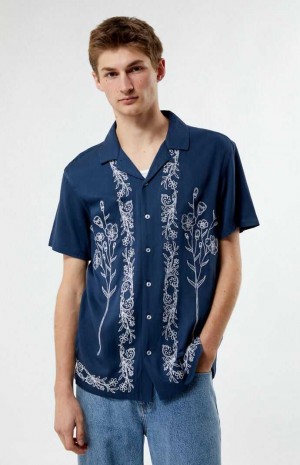 Chemises PacSun Stitch Pattern Woven Camp Homme Bleu | 572061DGZ