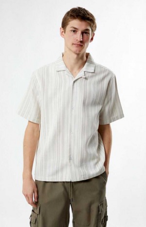 Chemises PacSun Weave Stripe Woven Camp Homme Blanche | 573641FPR