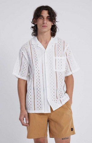 Chemises PacSun White Eyelet Resort Oversized Button Down Homme | 459782QOT