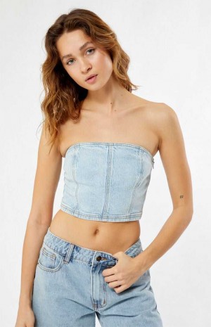 Hauts PacSun Briella Denim Tube Femme Indigo | 263584JGV