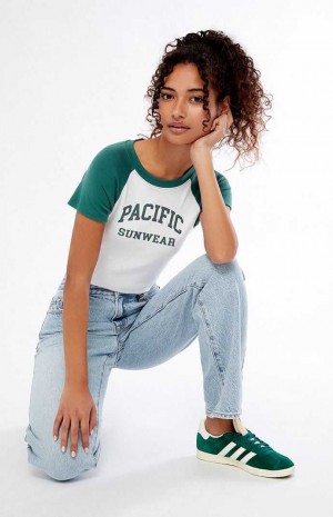 Hauts PacSun White & Green Pacific Sunwear Arch Raglan Femme Blanche Vert | 798435CRD