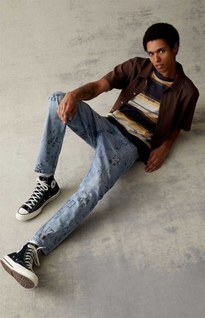 Jean PacSun Slim Graffiti Print Homme Indigo | 980425MWG