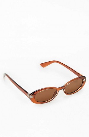 Lunette de Soleil PacSun Brown Plastic Oval Femme Marron | 380654DEF