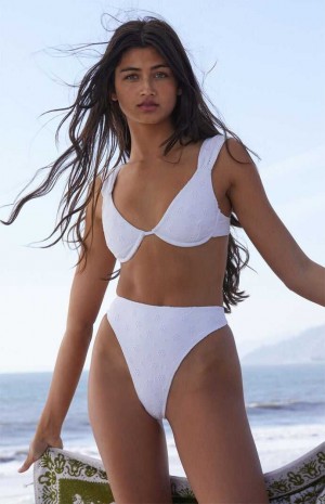 Maillots De Bain PacSun Eco White Layla Eyelet High Waisted Bikini Femme Blanche | 947081JYB