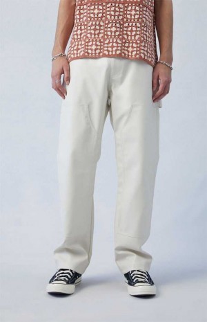 Pantalon PacSun Cream Carpenter Faux Cuir Droit Homme Blanche | 827431AZQ