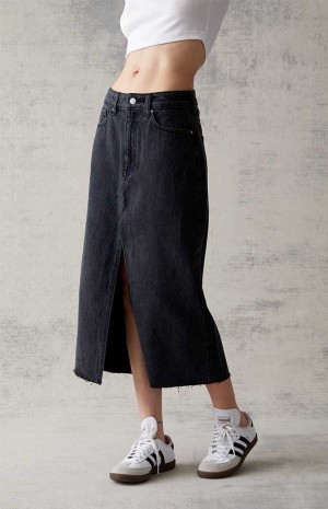 Pantalons PacSun Black Denim Midi Skirt Femme Noir | 276495SPX