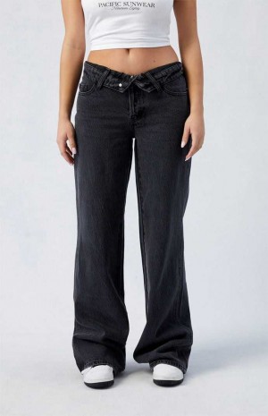 Pantalons PacSun Black Fold-Over Casey Low Rise gy Femme Indigo | 917560OEC