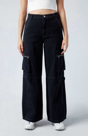 Pantalons PacSun Black High Waisted Larges Leg Cargo Femme Noir | 156029JNC