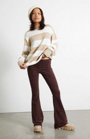 Pantalons PacSun Brown Corduroy Low Rise Flare Femme Marron | 045738PGW