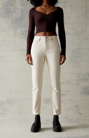 Pantalons PacSun Cream Stretch Mom Femme Blanche | 145628VPX