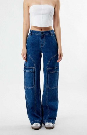 Pantalons PacSun Dark Indigo Mid Rise gy Cargo Skate Femme Indigo | 132548KRY