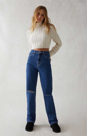 Pantalons PacSun Dark Indigo Ripped '90s Boyfriend Femme Indigo Foncé | 285041EZW