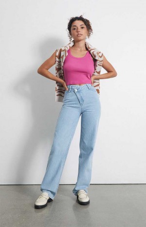 Pantalons PacSun Eco Asymmetrical Waistband '90s Boyfriend Femme Indigo | 596043JQC