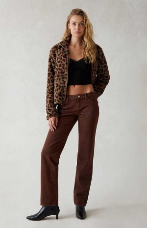 Pantalons PacSun Eco Brown Low Rise Droit Leg Femme Marron | 021759ZVA