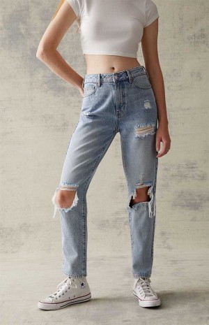 Pantalons PacSun Eco Light Blue Distressed Mom Femme Indigo | 524960ZJG