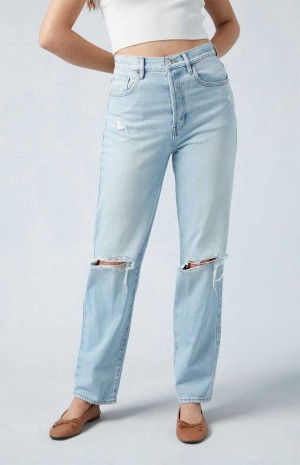 Pantalons PacSun Eco Light Blue Distressed Dad Femme Indigo | 459680NFL