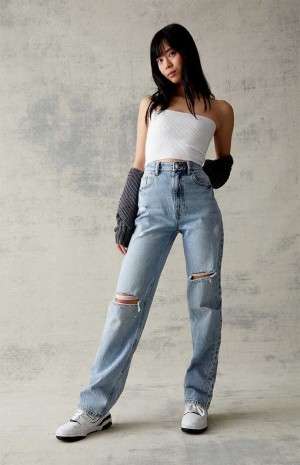 Pantalons PacSun Eco Light Blue Ripped '90s Boyfriend Femme Indigo | 903874GOM