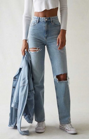 Pantalons PacSun Eco Light Blue Ripped '90s Boyfriend Femme Indigo | 543067ZDQ