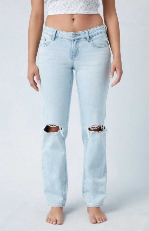 Pantalons PacSun Eco Light Blue Ripped Knee Low Rise Droit Leg Femme Indigo | 987652JTF