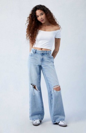 Pantalons PacSun Eco Light Blue Ripped Low Rise gy Femme Indigo | 103756FPS