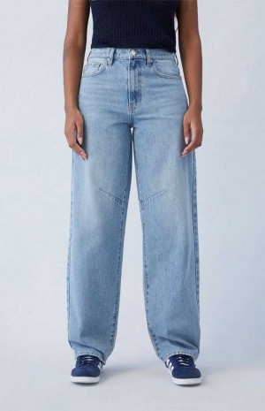 Pantalons PacSun Eco Light Indigo Barrel Femme Indigo | 416902DQJ