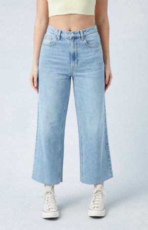 Pantalons PacSun Eco Light Indigo Raw Cut Cropped Larges Leg Femme Indigo | 673092HNA