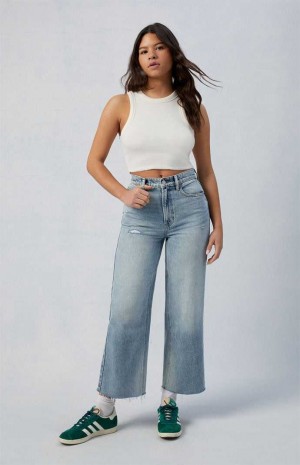 Pantalons PacSun Eco Medium Indigo Ripped Nora Cropped Larges Leg Femme Indigo | 408967GTK