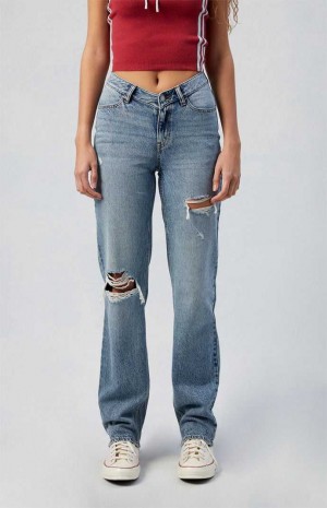 Pantalons PacSun Eco Medium Indigo Ripped V Dip '90s Boyfriend Femme Indigo | 948712THR