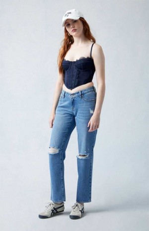 Pantalons PacSun Eco Medium Indigo V-Dip Ripped '90s Droit Leg Femme Indigo | 297180TEJ