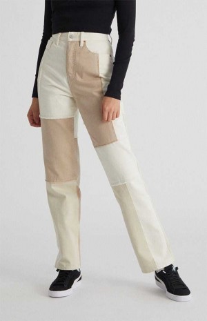 Pantalons PacSun Eco Off White Patchwork Dad Femme Blanche | 968513GNX