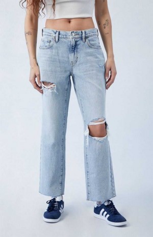 Pantalons PacSun Eco Stretch Light Blue Ripped '90s Droit Leg Femme Indigo | 235891RBC