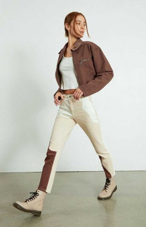 Pantalons PacSun Eco Tan & Brown Paneled Mom Femme Marron Marron | 531679LBP