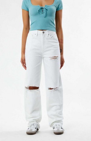 Pantalons PacSun Eco White Ripped '90s Boyfriend Femme Blanche | 297318WNE