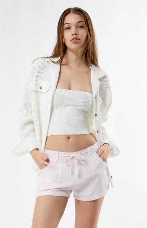 Pantalons PacSun Fixed Taille Linen Femme Rose Clair | 059837ZTC