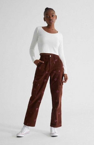 Pantalons PacSun Heartbreaker Corduroy Cargo Elastic Taille Femme Marron | 974128CZG